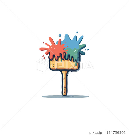 Vibrant paint brush with splatters of color creates artistic expression and imaginative creativity Vibrant paint brush with splatters of color creates artistic expression and imaginative creativity 134756303