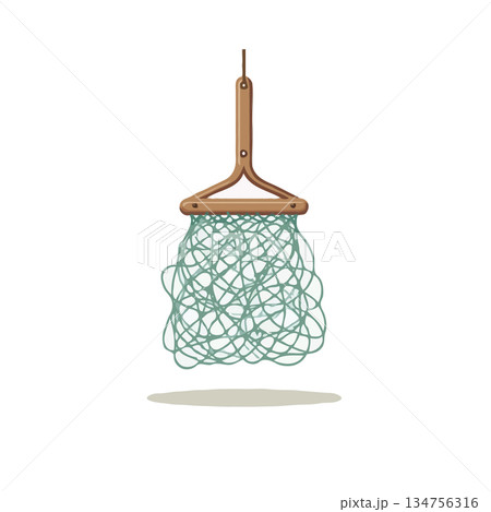 Wooden frame with blue net hanging creates a simple artistic piece with minimalist flair and clean Wooden frame with blue net hanging creates a simple artistic piece with minimalist flair and clean 134756316