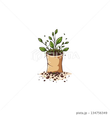 Sapling emergence inside bag promoting sustainable agriculture and symbolizing environmental Sapling emergence inside bag promoting sustainable agriculture and symbolizing environmental 134756349