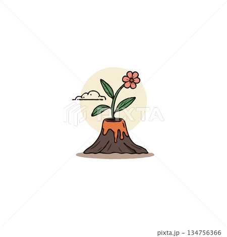 Floral resilience a blossom from volcanic earth creating harmony between destruction and 134756366