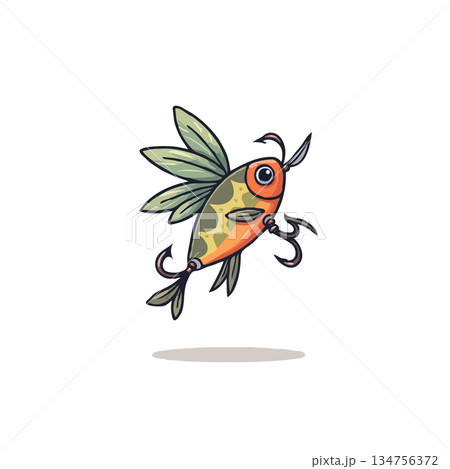 Whimsical water lure with wings designed for fishing enthusiasts and creative anglers, embodying Whimsical water lure with wings designed for fishing enthusiasts and creative anglers, embodying 134756372