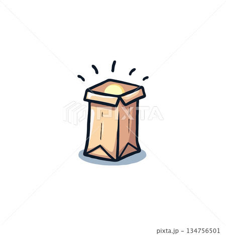 Whimsical paper bag lantern emitting a soft glow creating a warm inviting illumination feeling 134756501