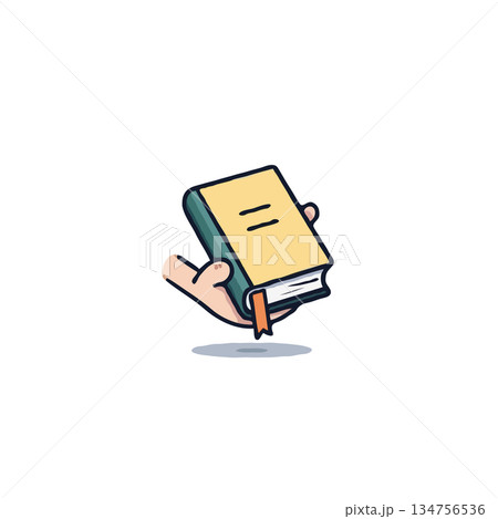 A helping hand presenting knowledge and education through illustrated reading material in vector 134756536