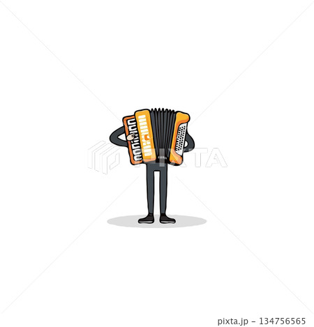 Cartoon accordion character playing music with bellows arms and legs isolated on white background 134756565