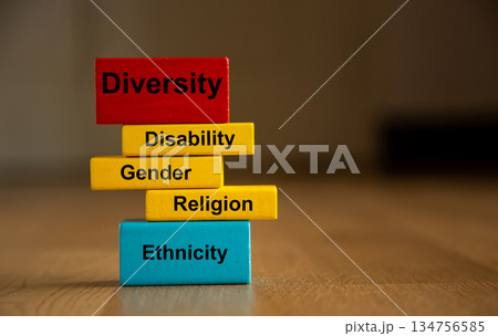 Diversity inclusion blocks representing ethnicity, religion, gender 134756585