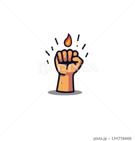 A stylized graphic illustration of a clenched fist with a flame symbolizing strength and passion A stylized graphic illustration of a clenched fist with a flame symbolizing strength and passion 134756666