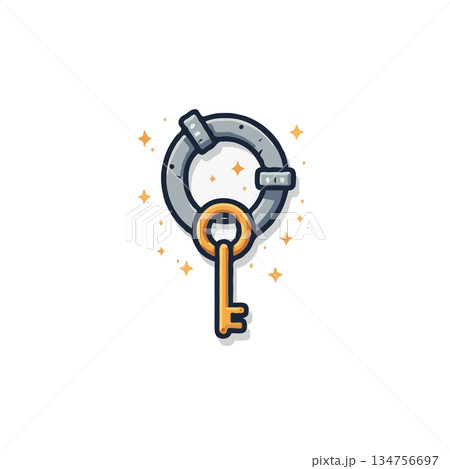 Enigmatic charm of a whimsical key ring with golden key offering a sense of potential unlocks and Enigmatic charm of a whimsical key ring with golden key offering a sense of potential unlocks and 134756697