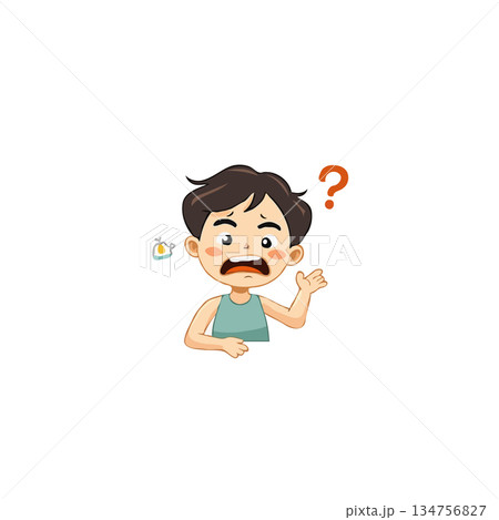 Confused cartoon character facing an ambiguous situation with perplexed expression showing Confused cartoon character facing an ambiguous situation with perplexed expression showing 134756827