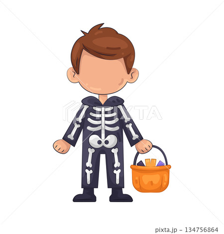 Illustration of Child Dressed as Skeleton for Halloween Illustration of Child Dressed as Skeleton for Halloween 134756864
