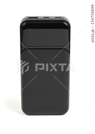Flat Lay Top View of Black Power Bank Isolated 134756899