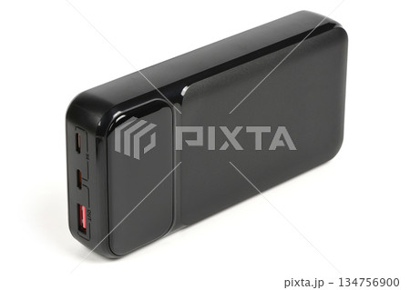 High Angle Perspective of Black Power Bank Isolated 134756900