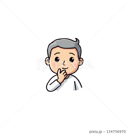 Cartoon depiction of a pensive young boy with curious eyes and thoughtful expression illustrated Cartoon depiction of a pensive young boy with curious eyes and thoughtful expression illustrated 134756970