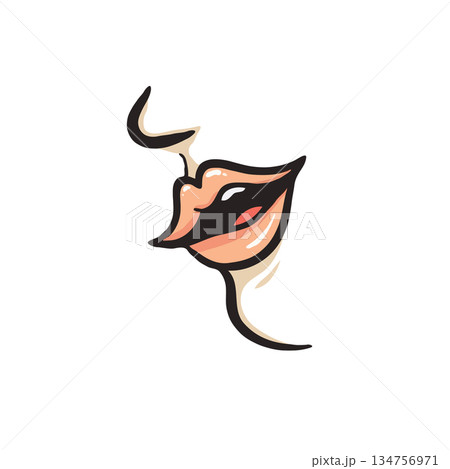 Stylized feminine lips illustration evokes a sensual allure and modern minimalist design aesthetic Stylized feminine lips illustration evokes a sensual allure and modern minimalist design aesthetic 134756971