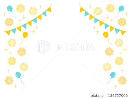 ひまわりとフラッグガーランドのフレーム ひまわりとフラッグガーランドのフレーム 134757006