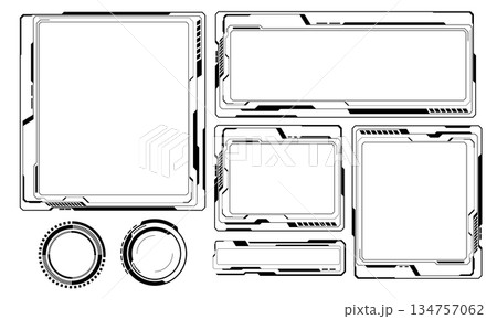 HUD frames black user interface elements set design modern technology futuristic control panel screen digital hologram window gaming menu touching cyber monitor set white background vector HUD frames black user interface elements set design modern technology futuristic control panel screen digital hologram window gaming menu touching cyber monitor set white background vector 134757062