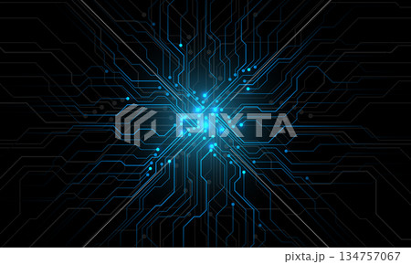 Abstract blue circuit board technology connected lines electronics elements computer motherboard chip processor semiconductor digital on black background vector Abstract blue circuit board technology connected lines electronics elements computer motherboard chip processor semiconductor digital on black background vector 134757067