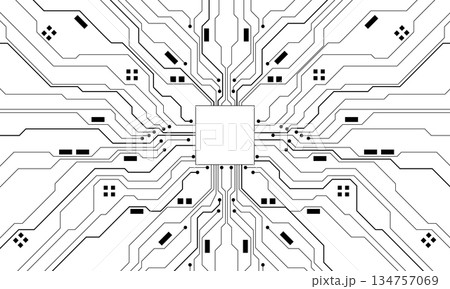 Abstract black circuit board technology connected lines electronics elements computer motherboard chip processor semiconductor digital on white background vector 134757069