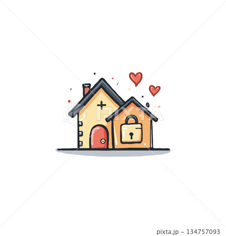 Lovely home icon with hearts, embodying safety, security, and comfortable living with delightful Lovely home icon with hearts, embodying safety, security, and comfortable living with delightful 134757093