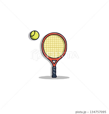 Stylized tennis equipment illustration showcasing a racket and ball for sport design and recreation Stylized tennis equipment illustration showcasing a racket and ball for sport design and recreation 134757095
