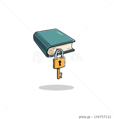 Securing knowledge protection of intellectual property book with lock and key concept illustrating Securing knowledge protection of intellectual property book with lock and key concept illustrating 134757112