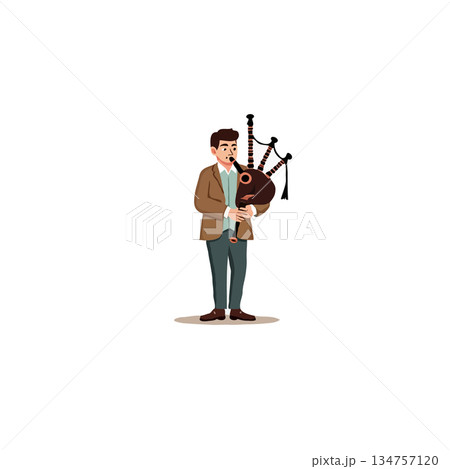 Man playing bagpipes in traditional attire evokes cultural heritage and musical expression creates 134757120