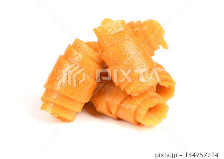Bright Orange Apricot Fruit Leather Rolls Isolated 134757214