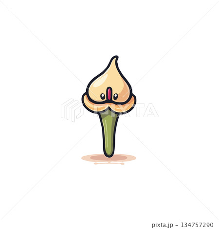 Whimsical calla lily character illustration offering a cheerful and welcoming vibe with an 134757290