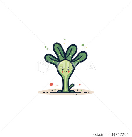 Illustration of a charming cartoon plant with a sweet smile symbolizing growth and positivity in 134757294