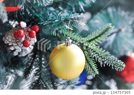 Christmas tree and Christmas decoration , artificial pine tree 134757305