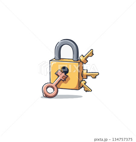 Illustration depicting a secure padlock surrounded by multiple keys symbolizing access and 134757375