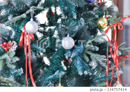 Christmas tree and Christmas decoration , artificial pine tree 134757414