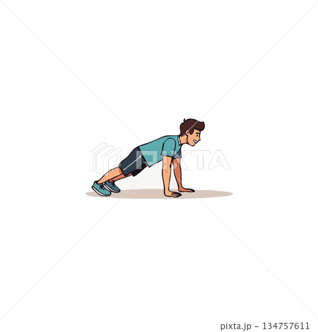 Illustration of a man exercising doing push-ups to stay in shape and for optimal health 134757611
