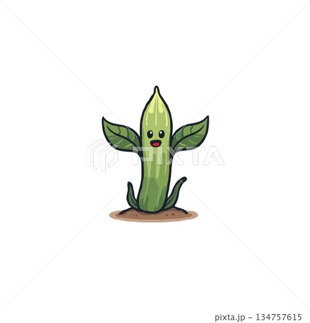 Whimsical green seedling character joyfully embraces growth displaying a positive affirmation of 134757615