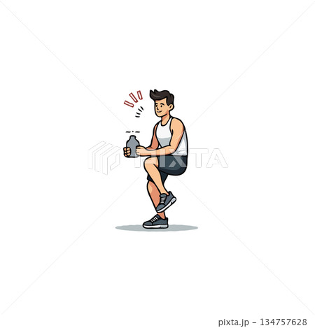 Athletic man prepares post workout protein shake with enthusiasm and anticipation showing healthy Athletic man prepares post workout protein shake with enthusiasm and anticipation showing healthy 134757628