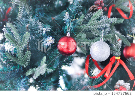 Christmas tree and Christmas decoration , artificial pine tree 134757662