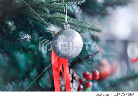 Christmas tree and Christmas decoration , artificial pine tree 134757664