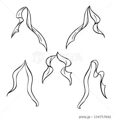 Stylized ribbon bow tail ends, long flowing curved lines. Minimal vector elements hand drawn in ink. Digital planners, logos, wrapping designs, print templates. Wedding, Valentine, Mothers day, Easter Stylized ribbon bow tail ends, long flowing curved lines. Minimal vector elements hand drawn in ink. Digital planners, logos, wrapping designs, print templates. Wedding, Valentine, Mothers day, Easter 134757682