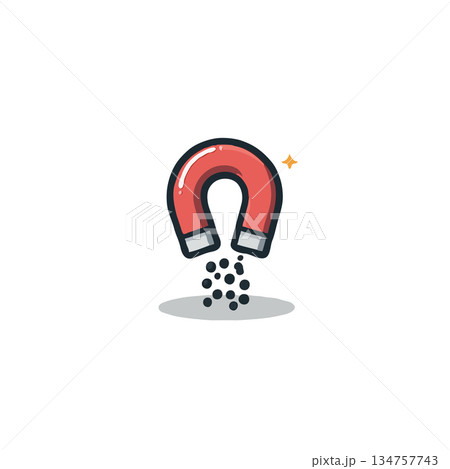 Stylized magnet attracting black particles conveying scientific concept illustration in simplistic Stylized magnet attracting black particles conveying scientific concept illustration in simplistic 134757743