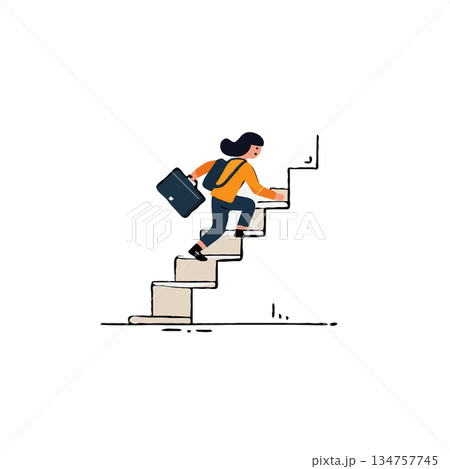 Illustrated climb towards career success depiction featuring determination advancement and Illustrated climb towards career success depiction featuring determination advancement and 134757745