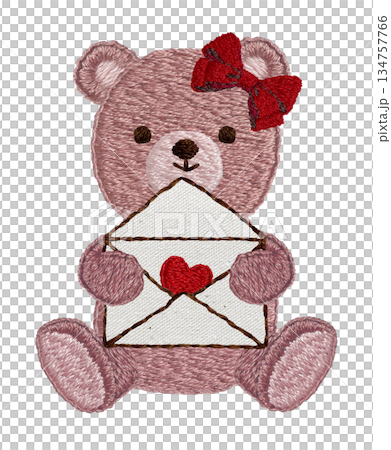 [Love letter and teddy bear] Hand-embroidered illustration material 134757766