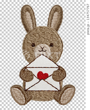 [Love letter and stuffed rabbit] Hand-embroidered illustration material 134757767