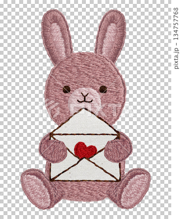 [Love letter and stuffed rabbit] Hand-embroidered illustration material 134757768