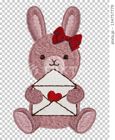 【ラブレターとウサギのぬいぐるみ】手刺繍イラスト素材 134757770