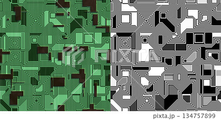 Abstract seamless pattern of glowing circuit board lines. Board background via an alpha channel. 134757899
