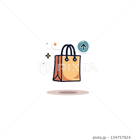 Shopping bag icon illustration floating with an up arrow for online buying experience offering 134757924