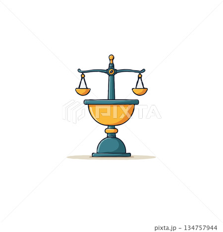 Stylized representation of justice with scales perched atop a golden goblet signifying legal 134757944