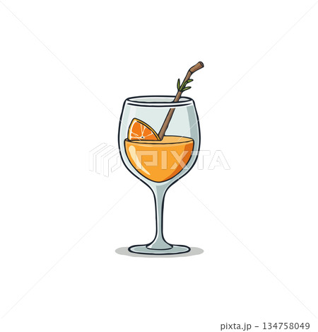 Refreshing citrus drink in elegant glass with eco friendly straw evoking summertime relaxation and Refreshing citrus drink in elegant glass with eco friendly straw evoking summertime relaxation and 134758049