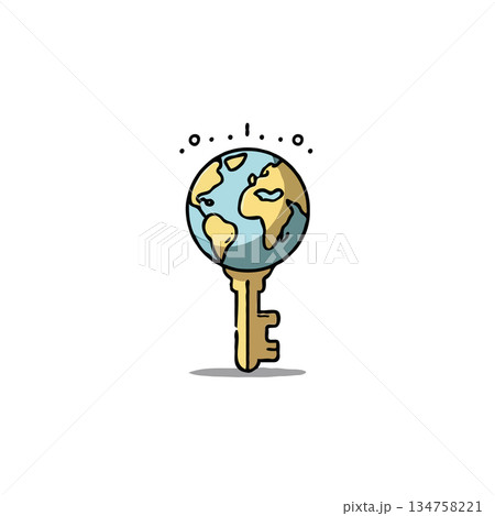 Unlock the future with global solutions: Earth shaped key for sustainability and worldwide success Unlock the future with global solutions: Earth shaped key for sustainability and worldwide success 134758221