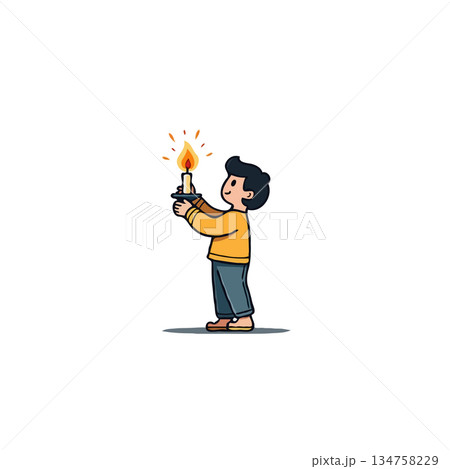 Illustrative depiction of a child holding a glowing candle, a serene exploration of light in 134758229