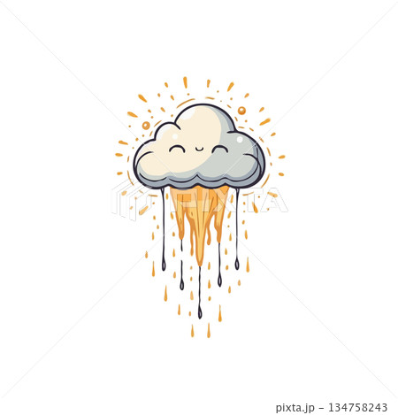 Whimsical smiling cloud character dripping golden honey, creating fantasy inspired adorable Whimsical smiling cloud character dripping golden honey, creating fantasy inspired adorable 134758243
